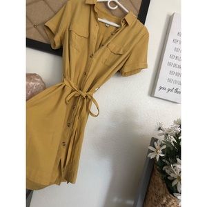 yellow button-up dress